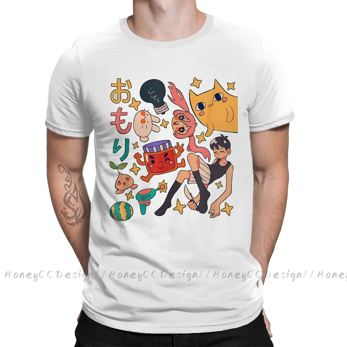Omori Psychological horror RPG Print Cotton T-Shirt Camiseta Hombre Vintage Omori Anime Arts Vaporwave For Men Streetwear Shirt