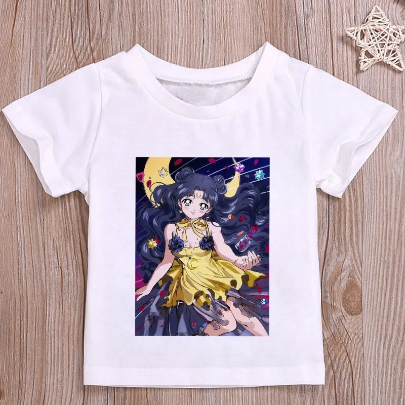 

New Sailor Moon Cartoon Girl Tshirt Fashion Cute Kids Tshirt Harajuku Korean Design Boy Tshirt O-neck White Simple Baby Tshirt