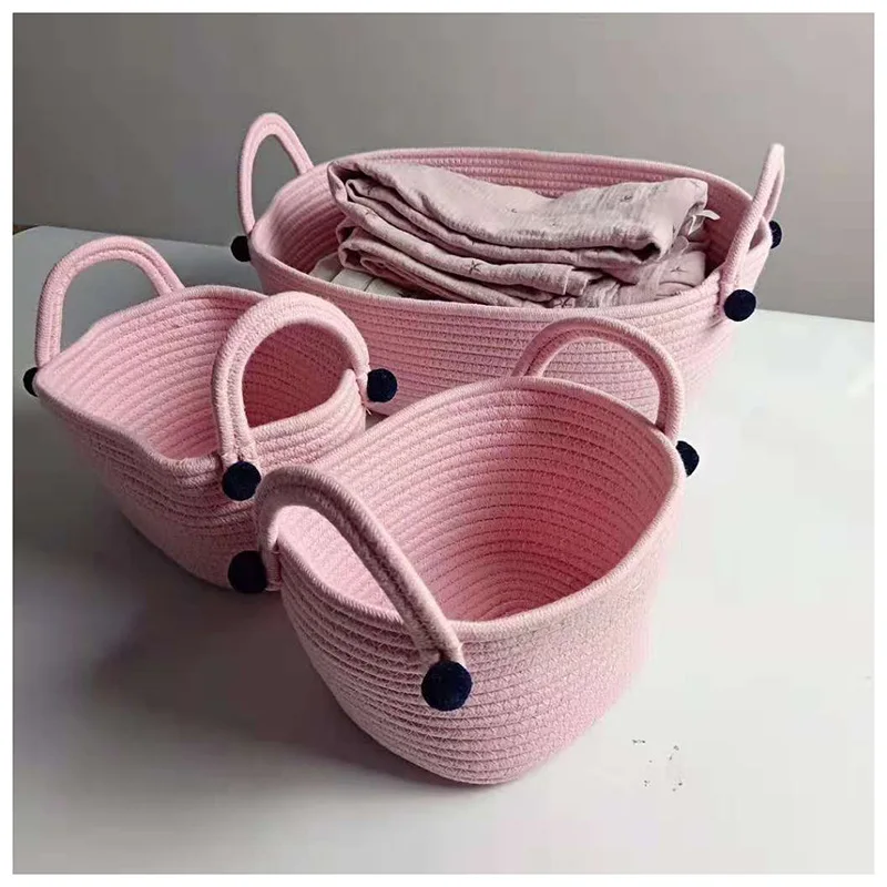 3 шт./компл. оптовая продажа корзина для хранения хлопковой веревки белья розовая