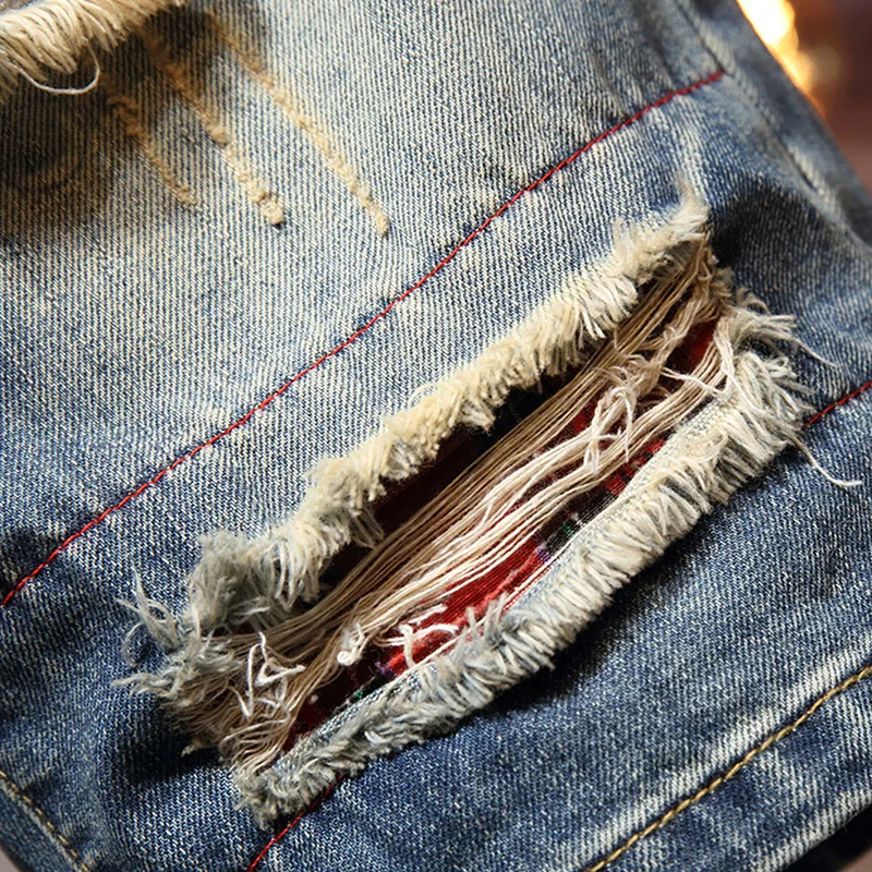 

Men Summer Vintage Loose Beach Jeans Shorts fashion Streetwear Ripped Holes Casual Men Straight denim Short