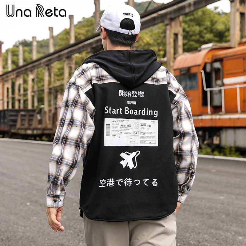 Мужская рубашка с капюшоном Una Reta брендовая Повседневная однобортная в стиле