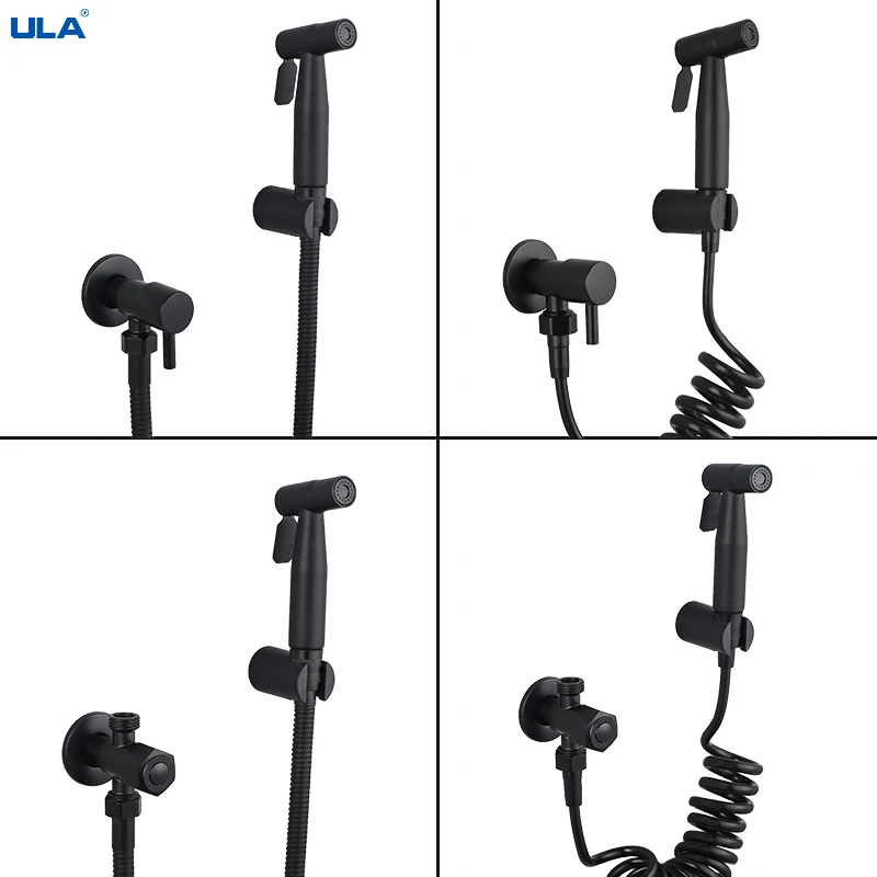ULA Handheld Bidet Spray Shower Set With Hose Toilet Shattaf Sprayer Anal Douche Kit Faucet Black Stainless Steel | Обустройство дома