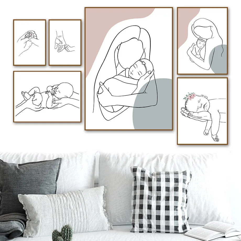 

Abstract Lines Hand Mom And Child Family Wall Art Canvas Painting For Living Room Decor Nordic Posters And Prints Wall Pictures