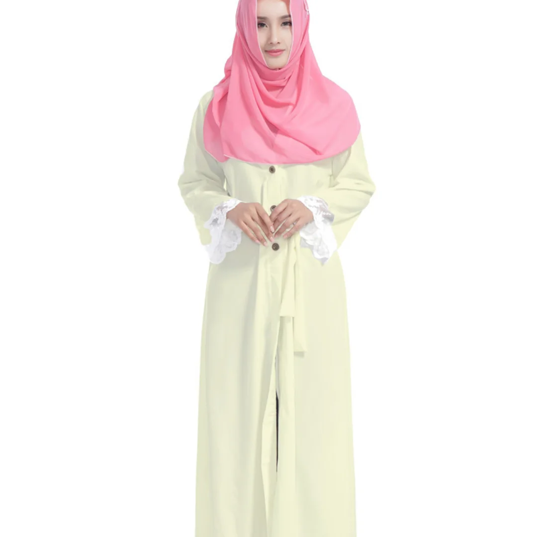 2021 Новое мусульманское модное платье-кардиган на Ближнем Востоке, Дубай, стрейчевое кружевное лоскутное платье с длинными рукавами и поясо...