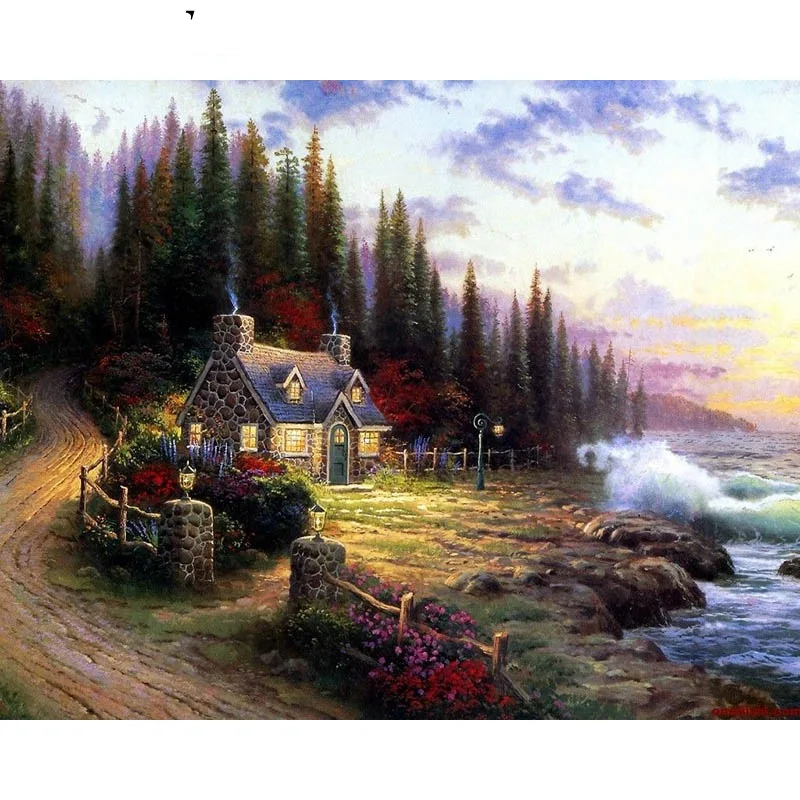River Lodge Paint By Numbers Coloring Hand Painted Home Decor Kits Drawing Canvas DIY Oil Painting Pictures By Numbers
