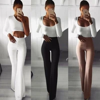 sexy women flare wide leg trousers ol ladies slim solid stretch high waist pants bell bottom trousers smlxl