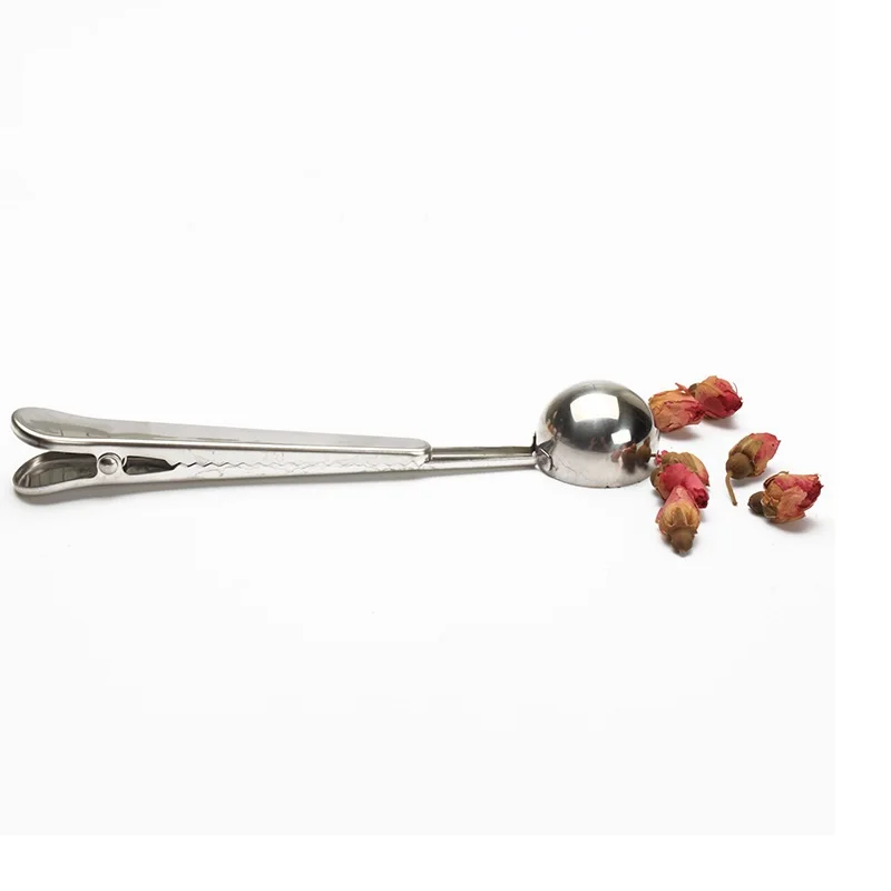 

1PC Durable Stainless Steel Spoon With Bag Sealing Clip Ground Tea Coffee Scoop Powder Measuring Tools Kitchen Gadgets Accessory