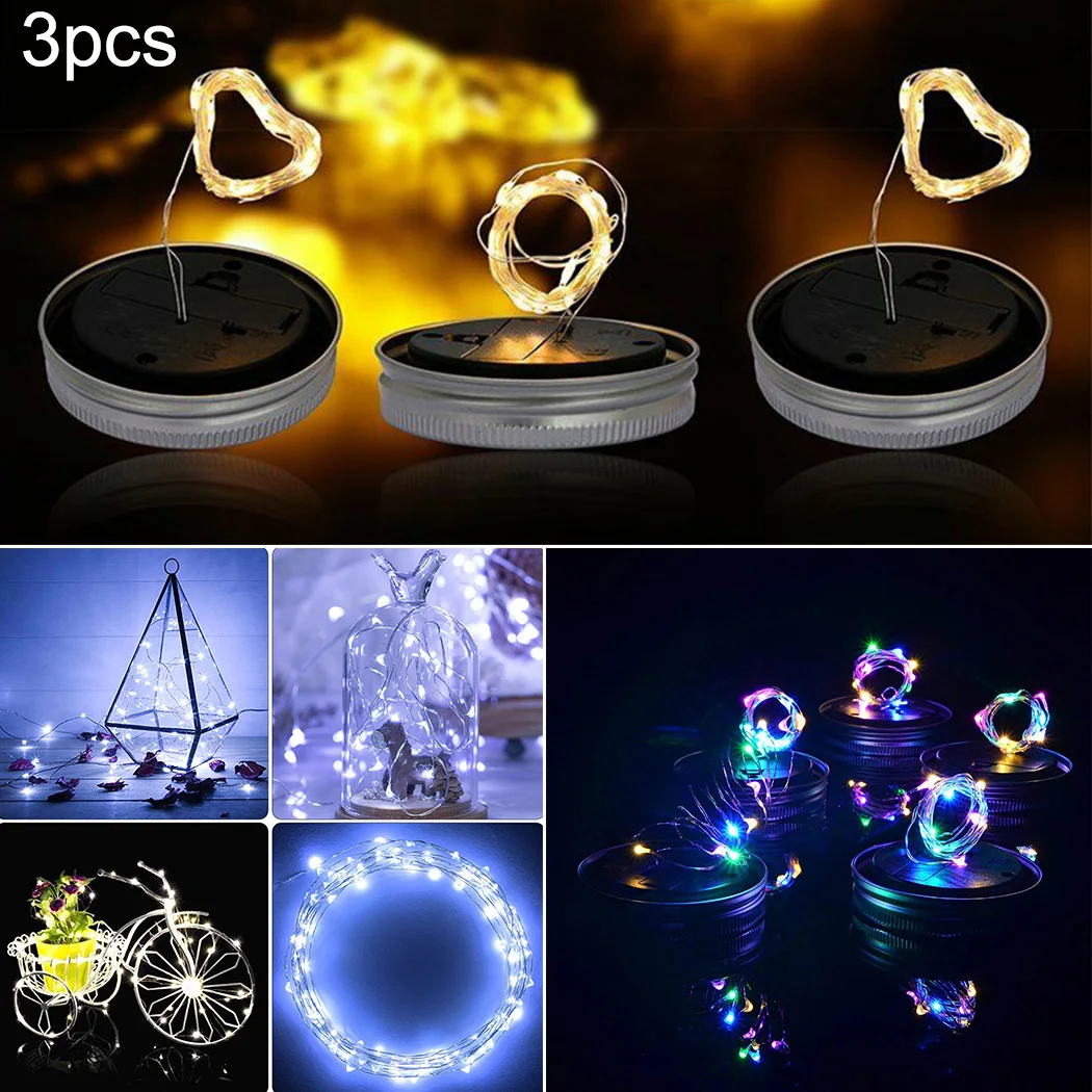 

3Pcs 20 LED Solar Jar Lid Fairy String Lights Xmas Wedding Garden Decor Lamp Solar Bottle Cap Light Outdoor