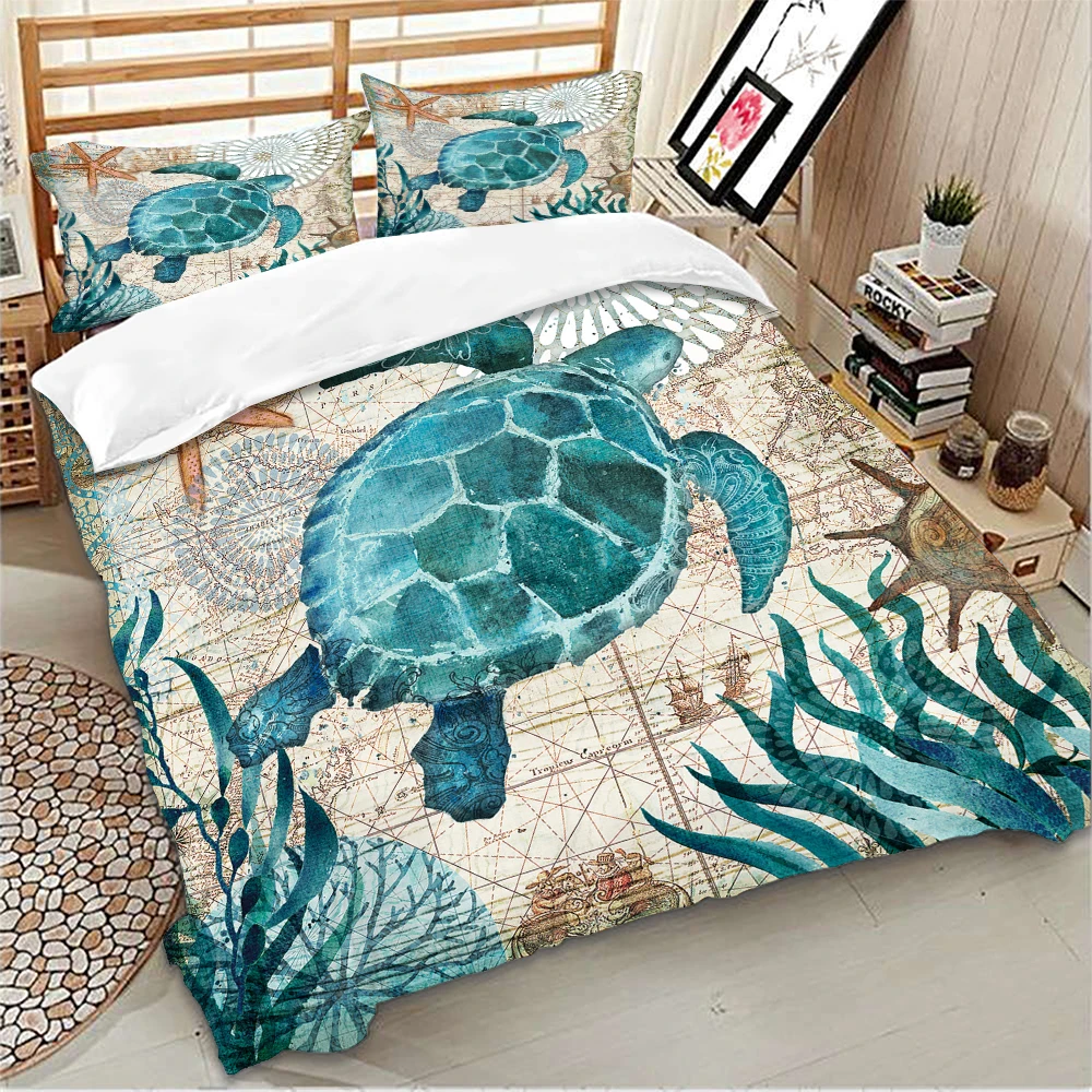 

Animal printed bedding sets sea background swimming turtle printing hot sale ocean bedding sets