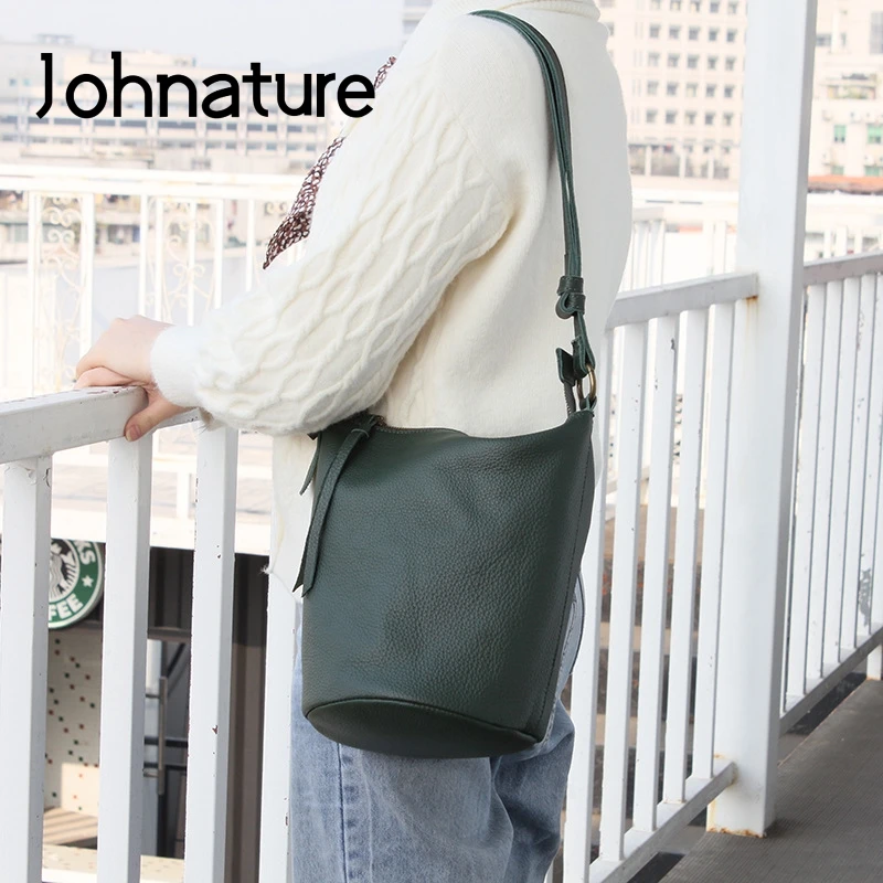 

Женская сумка из натуральной кожи Johnature, маленькая однотонная сумка через плечо из мягкой натуральной воловьей кожи, универсальная, для отд...