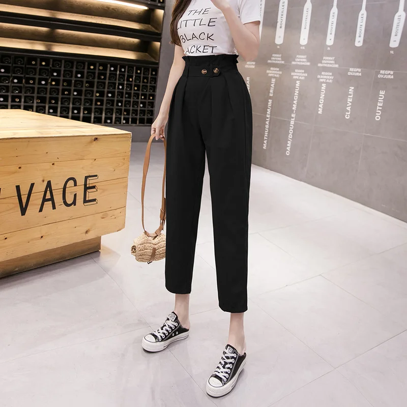 Брюки-султанки женские с эластичным поясом модные однотонные свободные