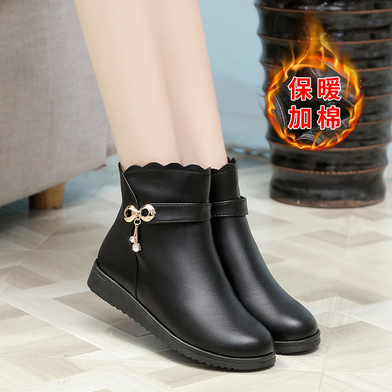 

Winter Shoes Women Boots Solid Zipper Snow Boots Women Shoes Warm Plush Wedges Shoes Woman Ankle Boots Female Botas Mujer