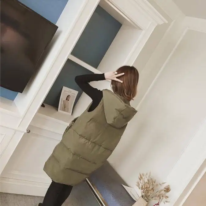 

Autumn And Winter Large Size Ladies Vest, Long Hooded Plus Cotton Vest Horses, Loose, Shoulder Jacket