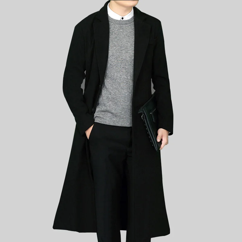 Осенне-зимнее Мужское пальто твидовое с воротником-стойкой Молодежная шерстяная