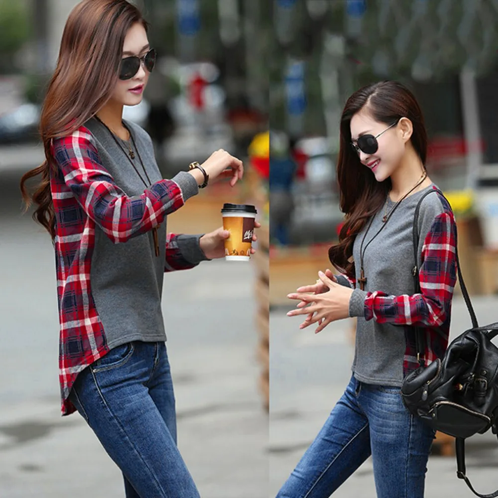 Женские тонкие топы свободные блузки повседневные рубашки сшитые клетчатые