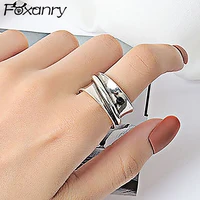 foxanry minimalist 925 stamp rings for women new fashion irregular jewelry creative handmade party accessories gifts
