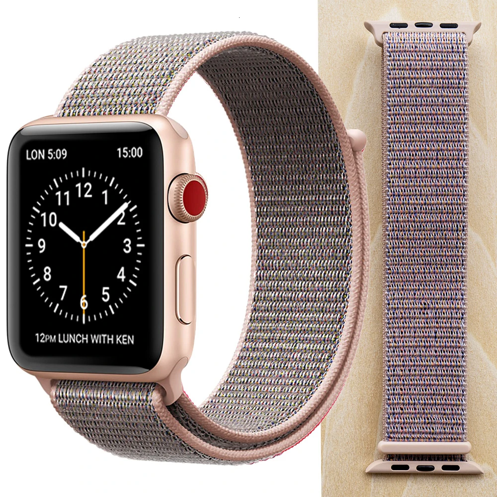 Высококачественный нейлоновый спортивный ремешок для Apple Watch, ремешок 44 мм, серия 5, 4, 3, 2, 1, дышащий тканый ремешок 42 мм, iwatch 40 мм, 38 мм - Цвет ремешка: PinkSand