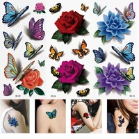 temporary flower tattoo sticker for women body art painting 3d rose flower feather realistic pattern tattoo temporary stickers