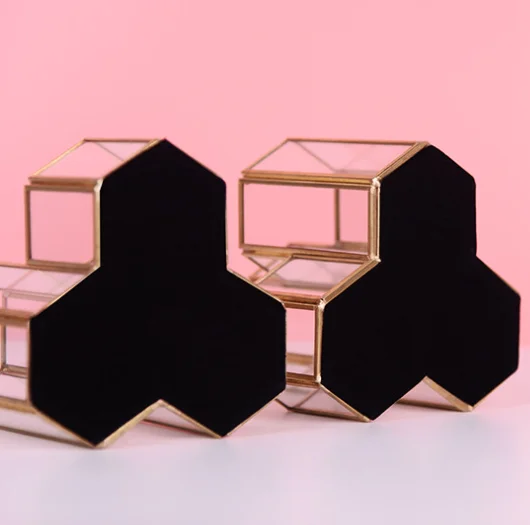 

Hexagonal Combination Glass Pen Holder Nordic Multifunctional Desktop Creative Metal Storage Decorative Cosmetic Brush Cylinder