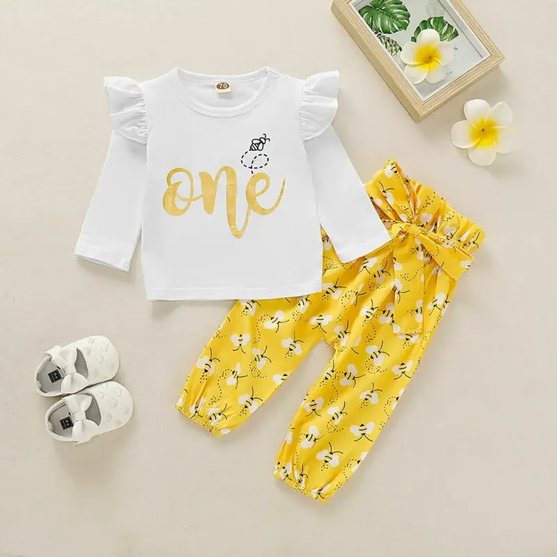 

Toddler Baby Girl 1st Birthday Clothes set Autumn Outfits Romper Tops Pants Leggings Clothes 0-24M