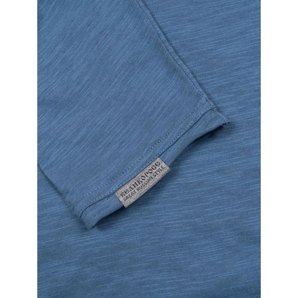 Лонгслив Великоросс однотонный темносинего цвета V образный дизайнерский вырез