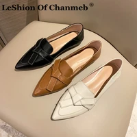 leshion of chanmeb 2021 newest soft natural cow genuine leather flat shoes women pointed toe sweet bow knot loafers espadrilles