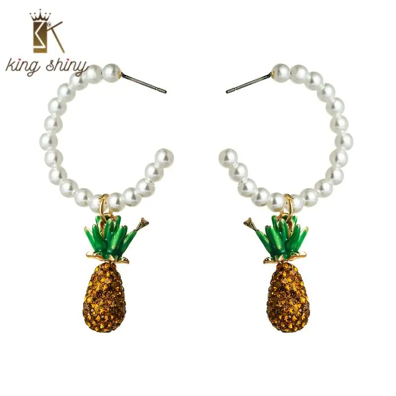 

Za Brand Elegant Pineapple Shape Statement Dangle Earring Vintage Simulated Pearl Big Round Hoop Earring Woman Party Ear Jewelry