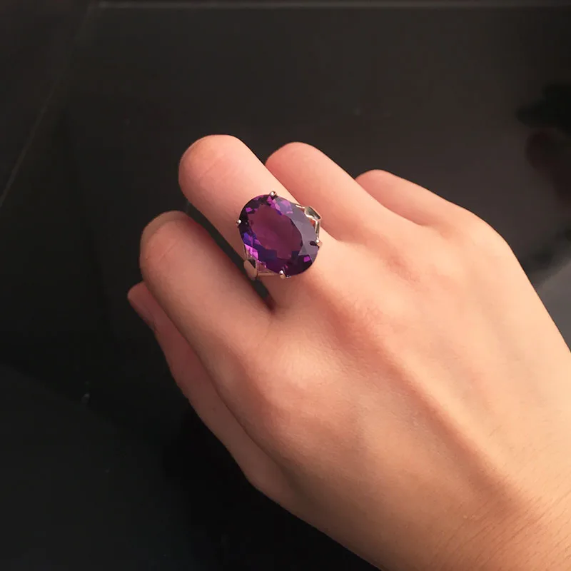 CSJ Настоящее регулируемое кольцо с аметистом большого размера Стерлинговое