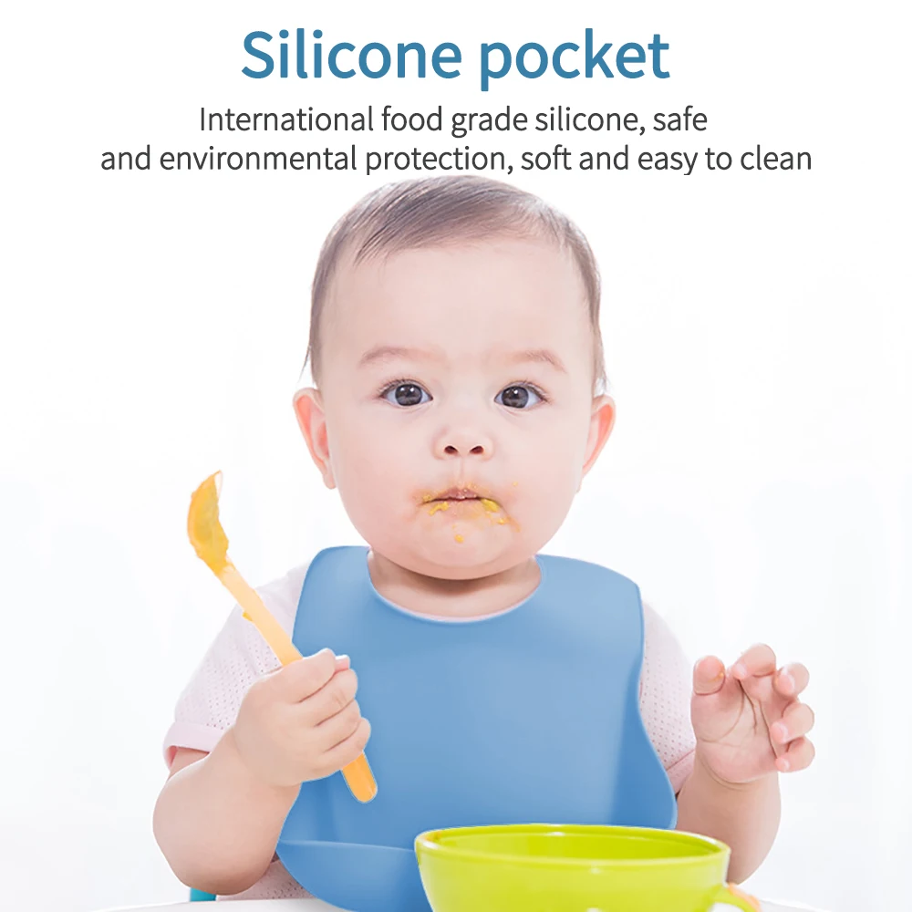 

Children Silicone Bib Waterproof Adjustable Baby Bib Saliva Towel Waterproof Leak-Proof Silicone Baby Bib Easy To Clea