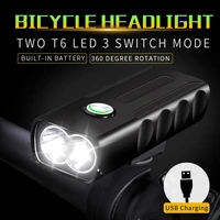 2600mah 6hours working time 2t6 led bicycle light usb rechargeable 2000lm rainproof bike lamp headlight cycle riding accessories