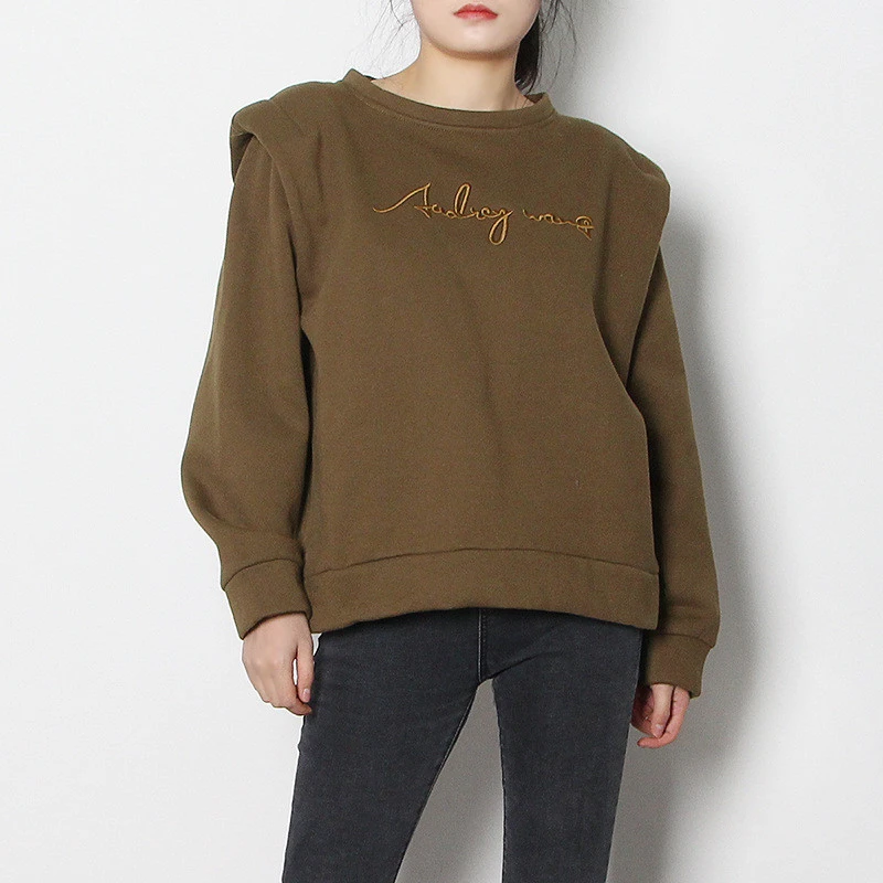 

Новинка Осень 2021, Однотонный свитер с вышитыми буквами, женская модная бейсбольная рубашка свободного покроя с плечевым упором размера XL