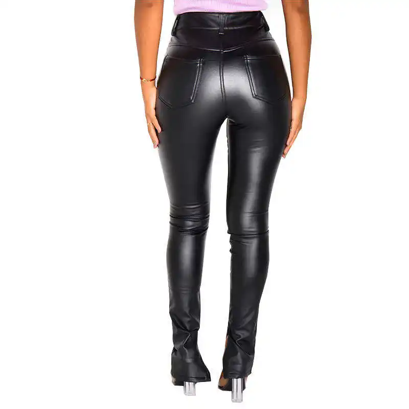 

LANMREM Slim Tights Leather Casual Pants Women 2021 Autumn Legging High Waist Black Stretch Club Elastic Trousers 2D6018