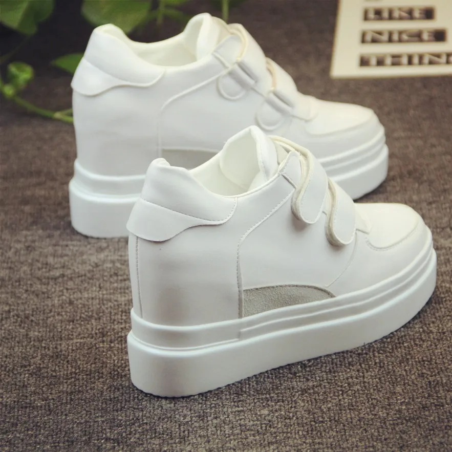 Женские туфли на толстой подошве белые танкетке 8 см в Корейском стиле