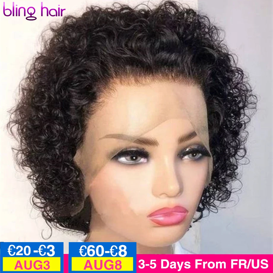 

bling hair Short Curly Human Hair Wigs for Women Pixie Cut Lace Part Human Hair Wig Short Bob Wig 180% Density Remy Hair Wig