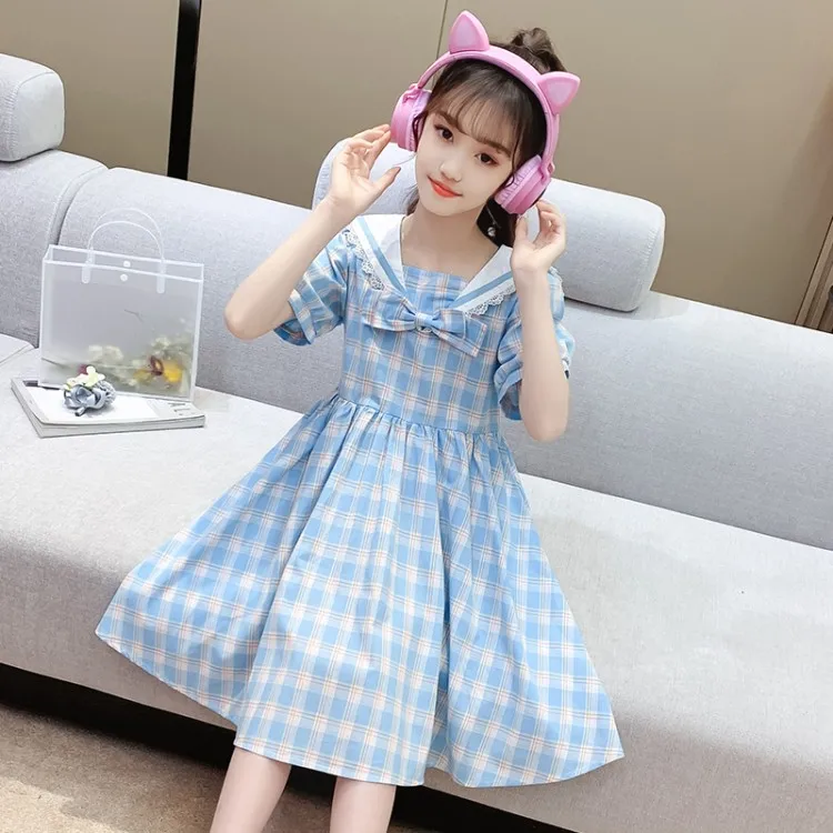 

Navy Collar Plaid Dress