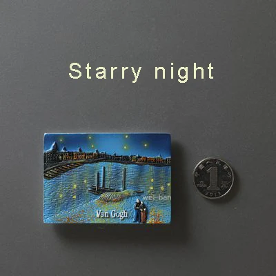 starry nigh Ван Гог краска холодильник магнитные наклейки Европейский скандинавский креативный холодильник декоративные мультфильм милые магнитные наклейки - Цвет: starry nigh
