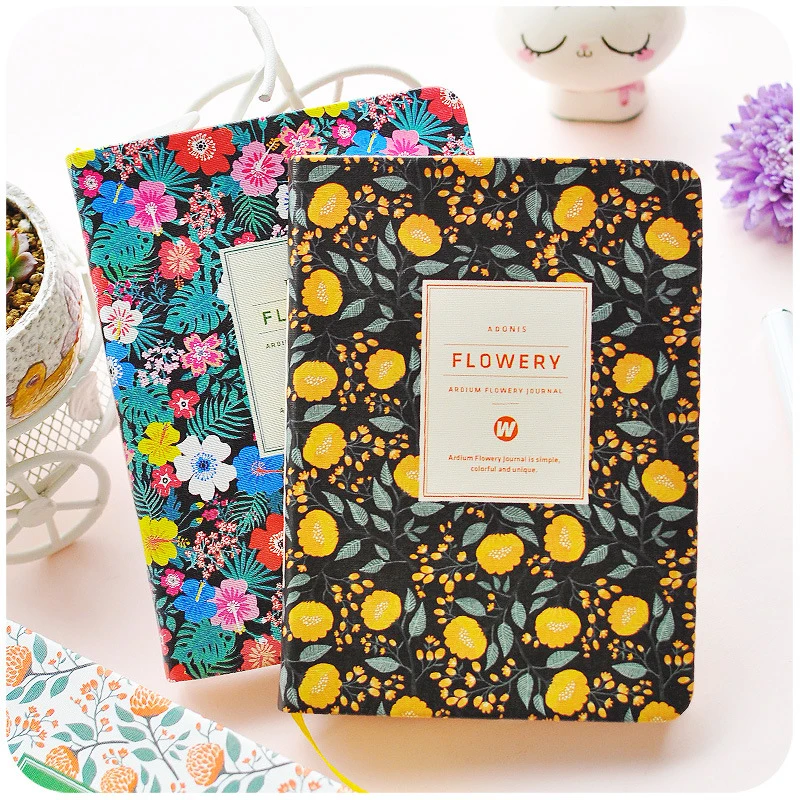 

2021 Floral Flower Schedule Book A6 Diary Cute PU Leather Kawaii Notebook School Office Supplies student creativity Handbook