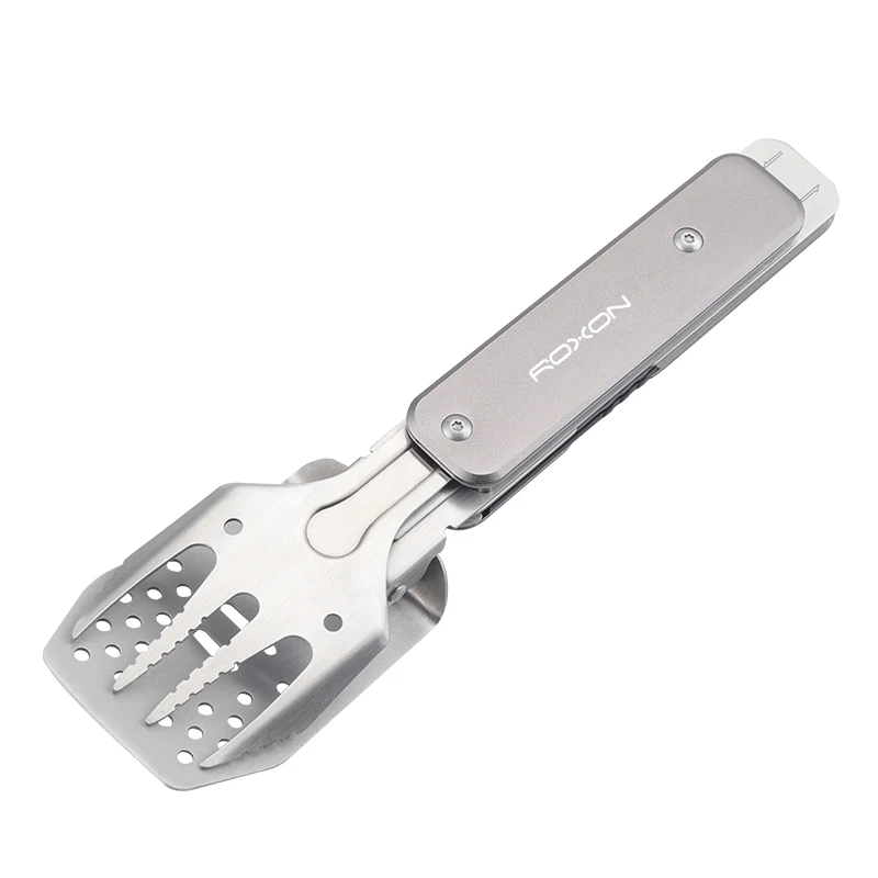 Roxon 4-in-1 Mini Barbecue Tool Set with spatula fork tongs bottle opener EDC tool for kitchen outdoor hiking Camping |