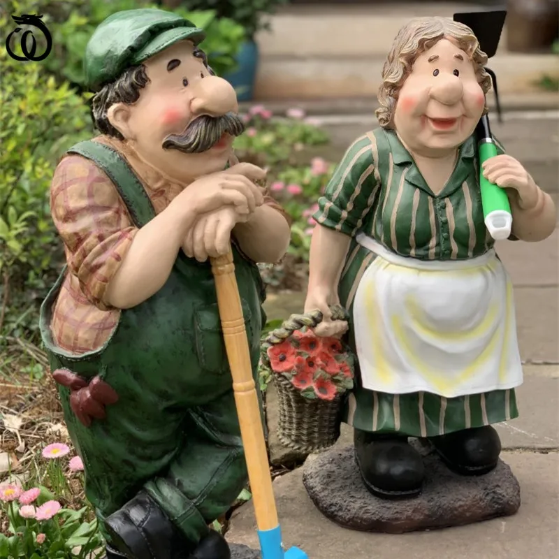 

WU CHEN LONG Outdoor Garden Decor Farm Couple Art Sculpture Gardener Figurine Resin Craft Gardening Courtyard Landscaping R7073