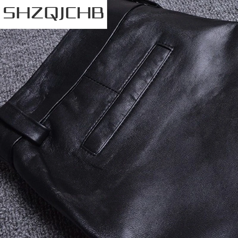 

JCHB 2021 Streetwear Womens Sheepskin Leather Shorts New Korean Casual Skinny Rivet Sexy Pantalones Mid Waist Black Size 3XL Tr