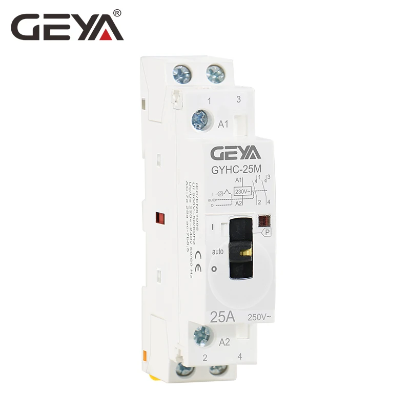 GEYA ручной тип модульный контактор 2P 16A 20A 25A 2NO или 2NC 220V ручное управление бытовой контактор на din-рейке