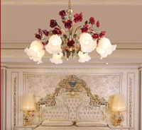 american retro red rose chandelier living room dining room bedroom korean pastoral romantic flower glass chandelier