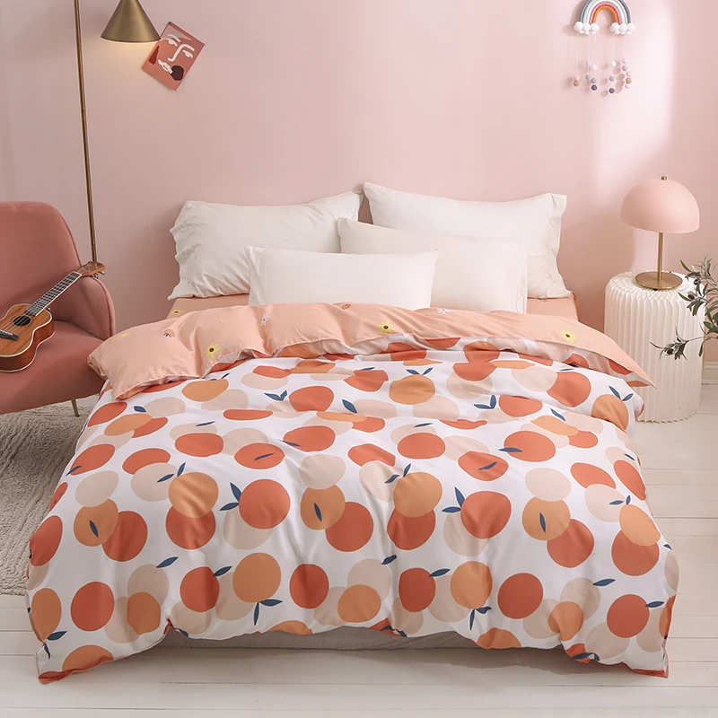 

kawaii Peach bedding set cute bed linen for children adult duvet cover sheet pillowcase bed sets singe queen king size