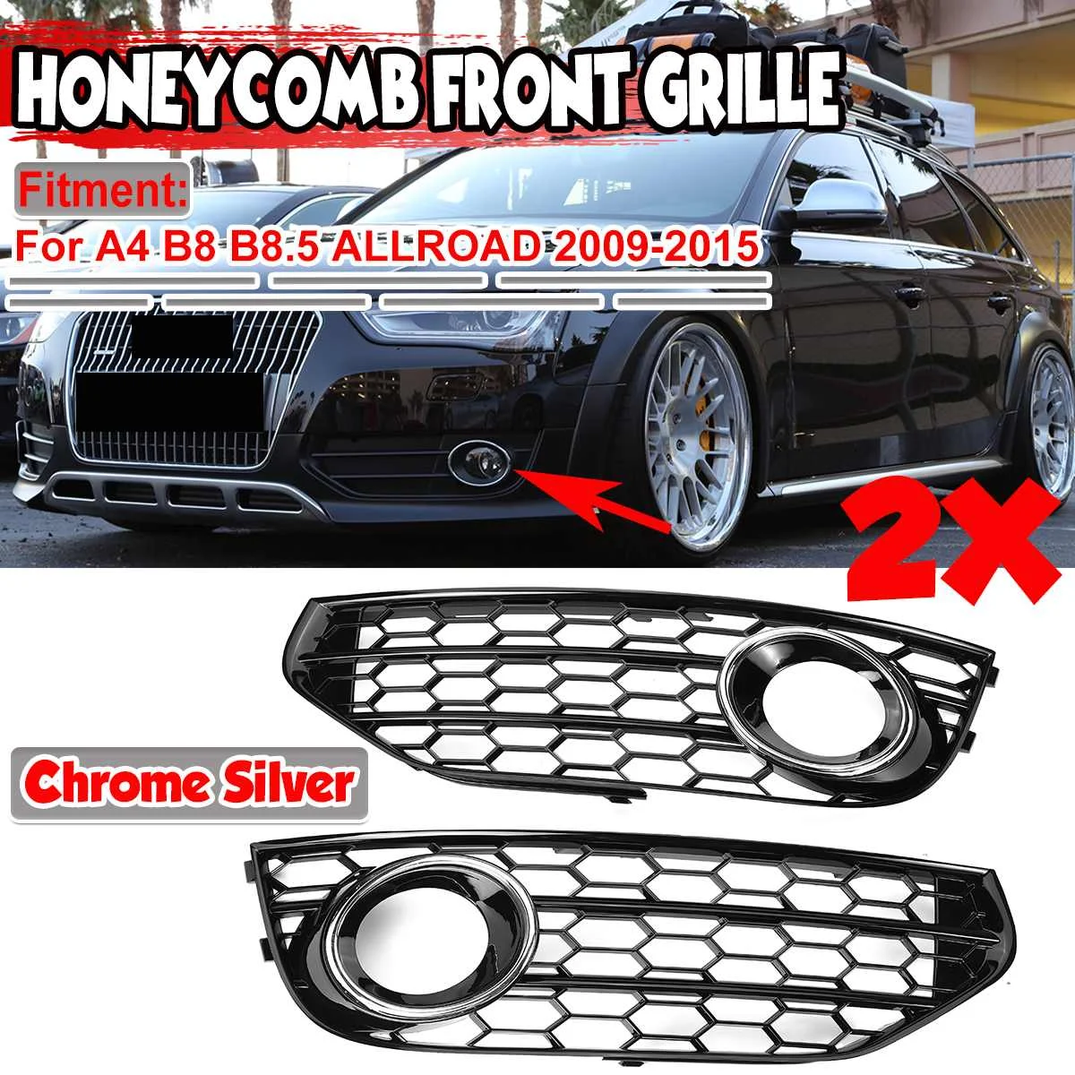 

HONEYCOMB HEX A4 2x Car Front Fog Light Grill Grille Fog Lamp Cover Trim For AUDI A4 B8 B8.5 Allroad Quattro Wagon 2009-2015
