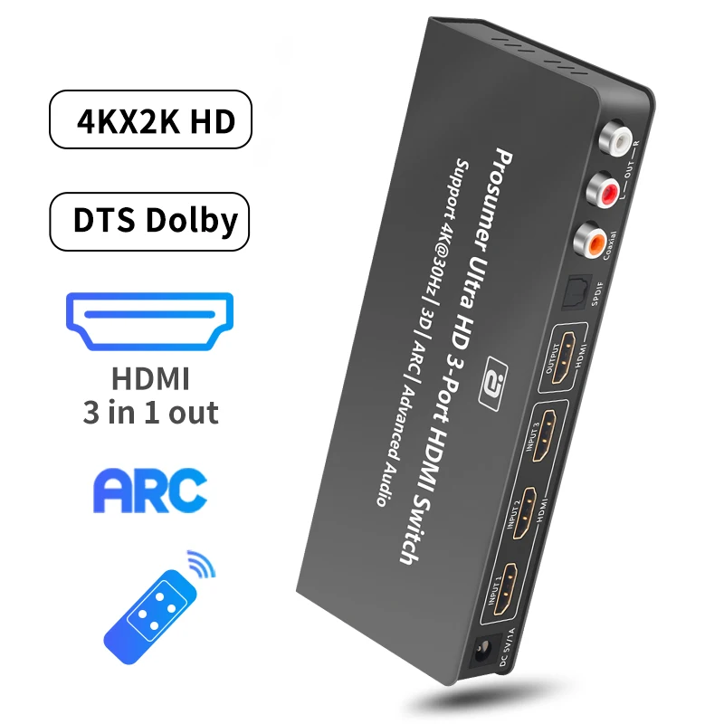 

HD350 3x1 HDMI-совместимый переключатель ARC аудио экстрактор UHD 4K 3D SPDIF Coaxia Audio EDID удаленный для DVD HD TV Xbox PS4 Apple TV