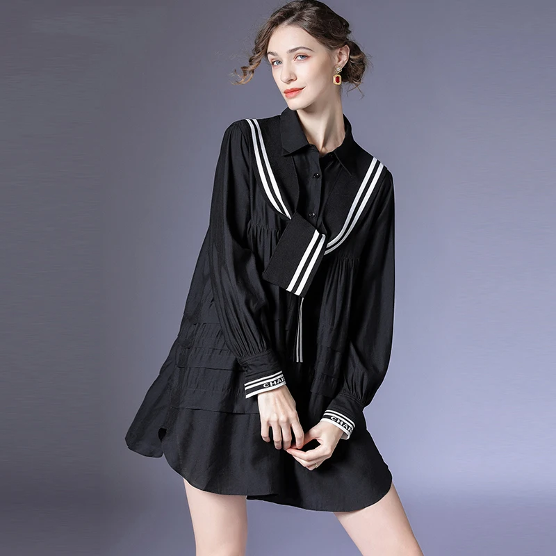 College style age-reducing black dress female autumn 2021 new fashion fluttering led loose slim casual skirt
