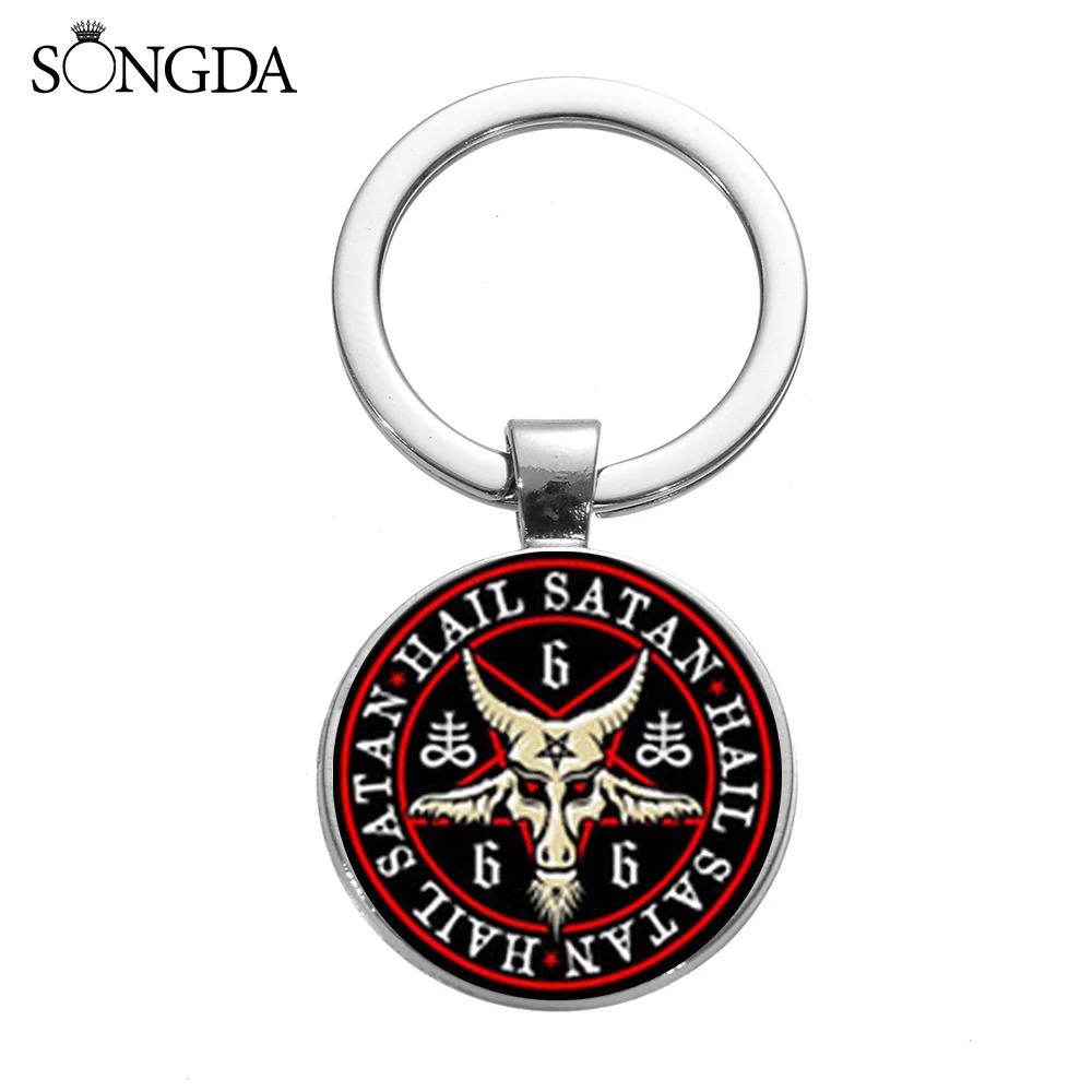 Винтажный брелок с пентаграммой Готическая красная голова козы печатный