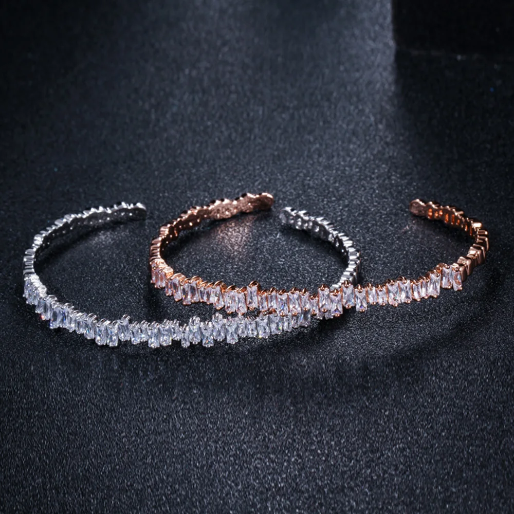 Женские прямоугольные браслеты манжеты с фианитом розового золота|Браслеты| |