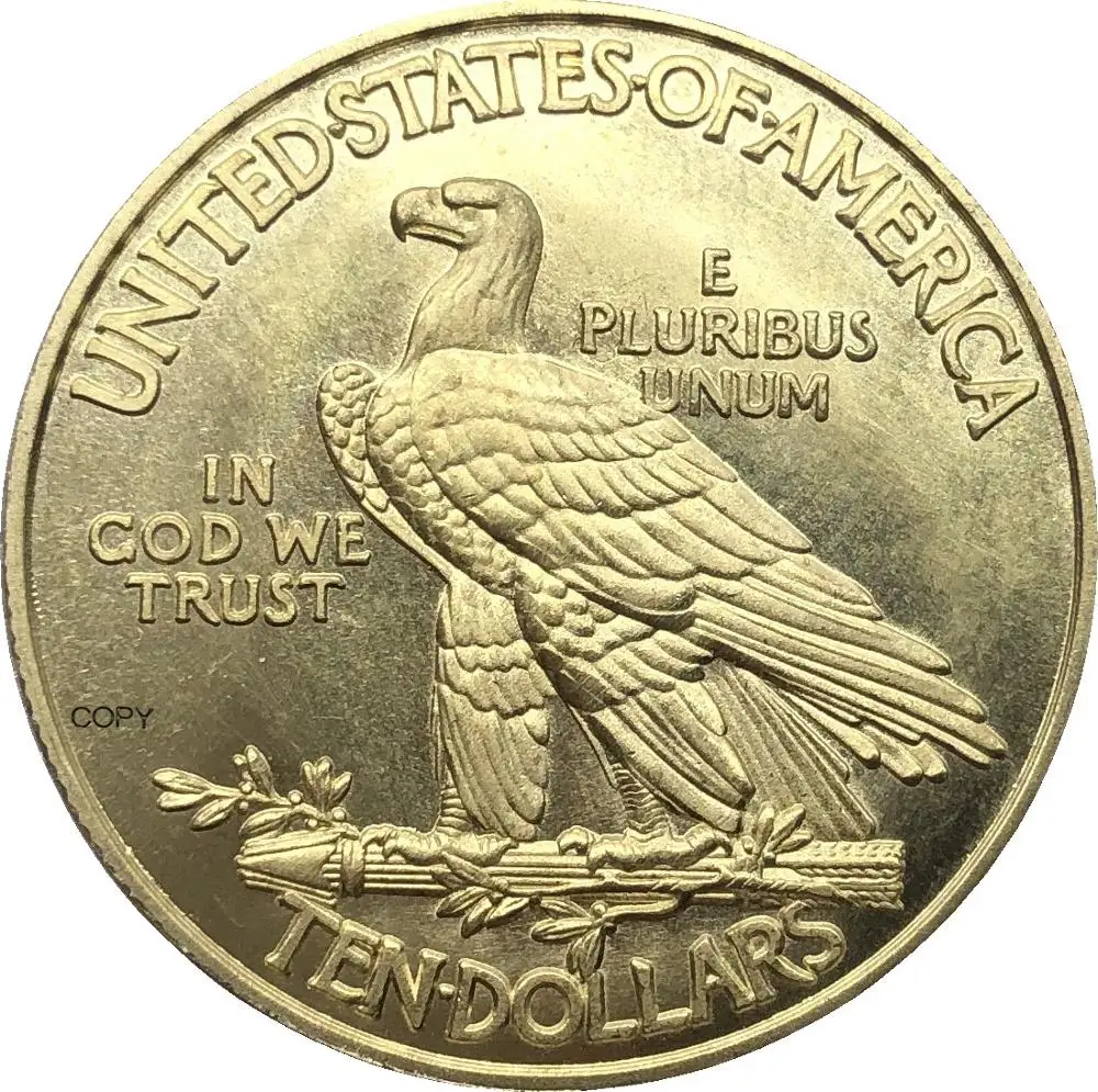

United States America 1909 1909 S 1909 D Ten USA 10 Dollars Liberty Indian Head Eagle With Motto Gold Brass Metal Copy Coin