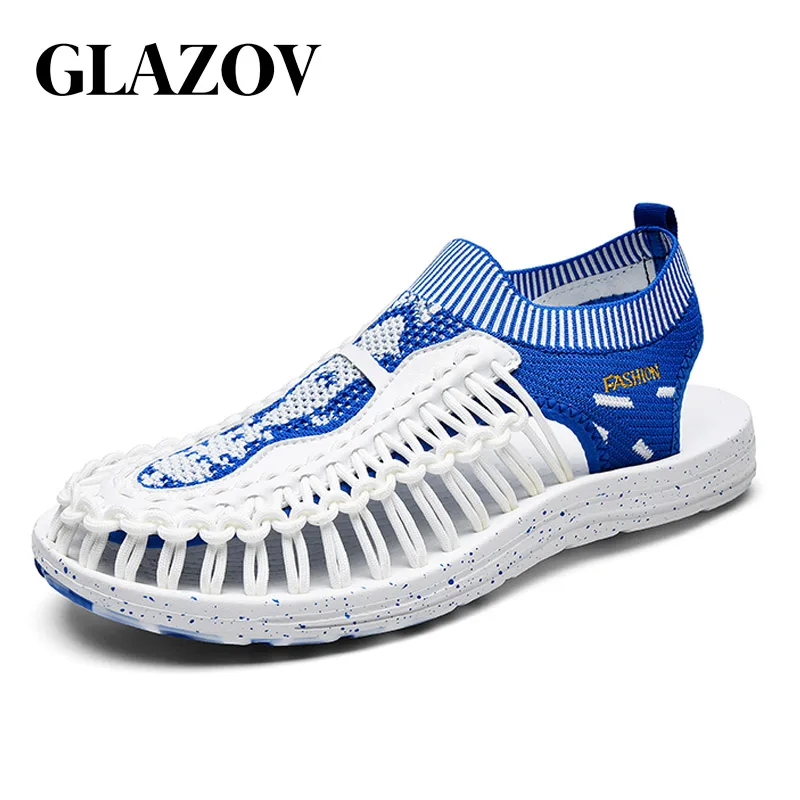 Мужские летние сандалии GLAZOV большого размера 46, модная дышащая Повседневная пляжная обувь ручной работы, уличные сандалии для мужчин